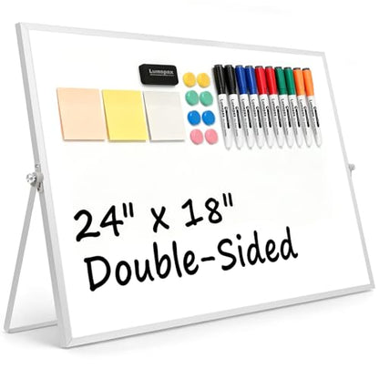 White Board with Stand, 24" x 18" Double-Sided Desktop Dry Erase Board, Portable Magnetic Whiteboard Easel for Kids Office Home School - size: 24"W x 18"H