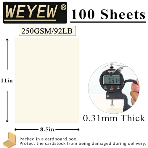 100 Sheets 92lb Cream Cardstock, 8.5" x 11", Thick Off-White Paper Envelopes Making Blank Invitation Paper Greeting Cards DIY Craft Card Making, 92LB Cover 250 GSM - color: Cream, size: 92lb-100sheets