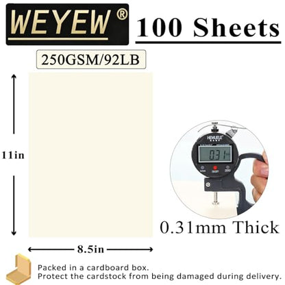 100 Sheets 92lb Cream Cardstock, 8.5" x 11", Thick Off-White Paper Envelopes Making Blank Invitation Paper Greeting Cards DIY Craft Card Making, 92LB Cover 250 GSM - color: Cream, size: 92lb-100sheets