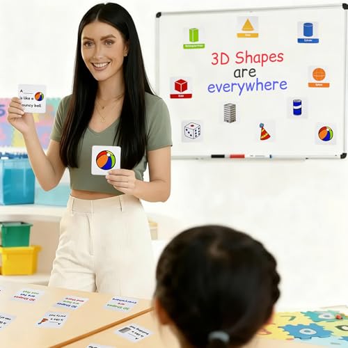 Magnetic 3D Shapes Flash Cards, Geometric Solids Matching Game, Educational Learning Aids & Math Manipulatives for Classroom and Home - color: 3d Shapes & Pictures-18p,colorful