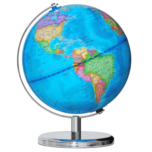 BSHAPPLUS 3 in 1 Illuminated World Globe, 9inch Globes with 88 Constellations & LED Night Light, Interactive STEM Toy with High Clear Map, Light Up Kids Globe Lamp for Learning - color: Blue, size: 9inch