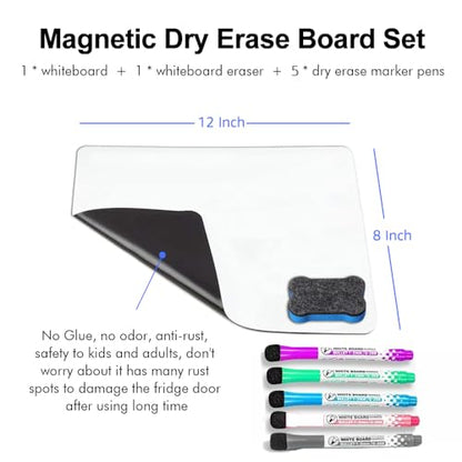 INMORVEN Small White Board Dry Erase Menu Planner, Fridge Whiteboard for Kitchen, 12"X 8" White Board Organizer and Planner with Stain Resistant Technology, Include 1 Eraser, 5 Markers - size: 12"W x 8"H