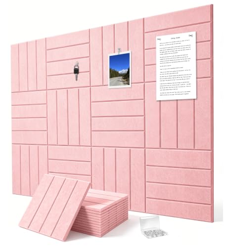 0.47" Thick Felt Wall Tiles 48"x36" Cork Board Alternative 12 Pack 11.81"x11.81"Felt Bulletin Board Pin Board with Removable Adhesive Tape&60 Pushpins for Home Office School(Bold-Coral Pink) - color: Coral Pink, size: Bold-Stripes 12 Pack