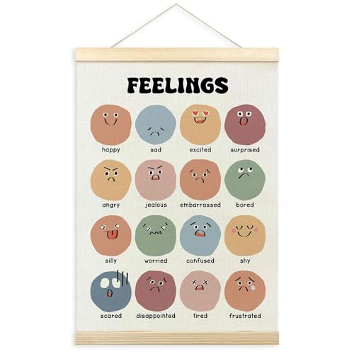 TLESKE Boho Classroom Feelings Emotions Chart Poster Hanger Frame for Toddlers Kids, Homeschool Hanging Wall Art Room Decor for Nursery Playroom, Preschool Prek Learning Educational Poster, 12x16 - color: 1pc: feelings, size: 16"L x 12"W