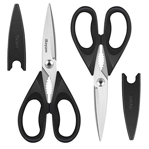 iBayam Black Kitchen Scissors - Heavy Duty Meat & Poultry Shears | Dishwasher Safe Stainless Steel Utility Scissors, 2-Pack Black Kitchen Utensils Set for New Home Essentials, Bottle Opener - color: Pure Black, size: 2-Pack