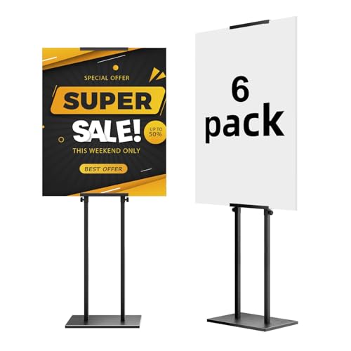 WHAUU 6Pack Sign Holder Display Stand,Heavy Duty Adjustable Pedestal Sign Stand Up to 75 inch,Double-Sided for Board & Foam,Sign Stand with Base,Fit Wedding,Restaurant,Business(Poster not Included) - size: 75 inch-6PACK