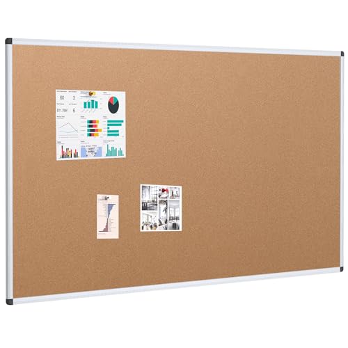 VIZ-PRO Large Cork Bulletin Board, 60 X 36 Inches, Wall-Mounted Corkboard with Silver Aluminium Frame for School, Office, and Home 5' X 3' - size: 60" x 36"