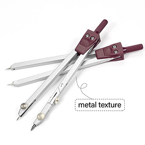 Unjoo 9Pcs Precision Geometry Set Metal Compass, Geometry Tool Tool Set with Shatterproof Storage Box, Circle Drafting Tool and Architecture, Drafting Kits for Engineers Students (Brown) - color: 9pcs-red