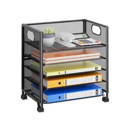 Simple Trending 5-Tier Letter Tray Organizer, Metal Mesh File Holder, Black | 5-Tier Large Capacity Paper Organizer | Metal Mesh | Non-Slip Feet | Tool-Free Assembly | 24H Support | Black for Office - size: 13.3" x 9.3" x 13"