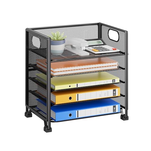 Simple Trending 5-Tier Letter Tray Organizer, Metal Mesh File Holder, Black | 5-Tier Large Capacity Paper Organizer | Metal Mesh | Non-Slip Feet | Tool-Free Assembly | 24H Support | Black for Office - size: 13.3" x 9.3" x 13"