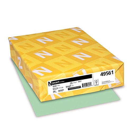 Neenah Paper Exact Index Card Stock, 110 lb Index Weight, 8.5 x 11, Green, 250/Pack - size: 8 1/2 x 11
