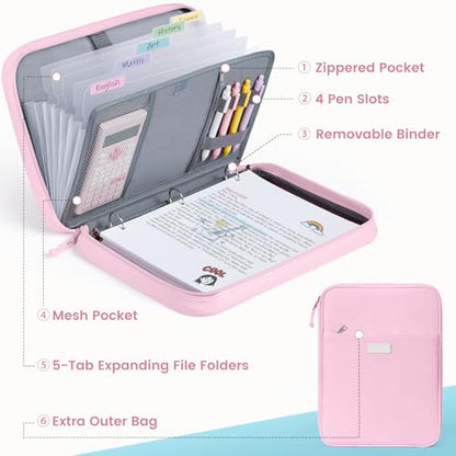 Sooez Zipper Binder Bag, 1 Inch Binders 3 Ring O-Ring, 5-Tab Dividers Expanding File Folder, 500-Sheet Capacity Three Ring Binder, Deep Purple - color: Dark Purple