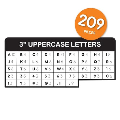 209 Pcs 3" Jewel Bulletin Board Precut Letters & Numbers, Upper Case, Numbers, Punctuation, US Made Card Stock Punch Out Letters for Poster, Bulletin Board, Classroom