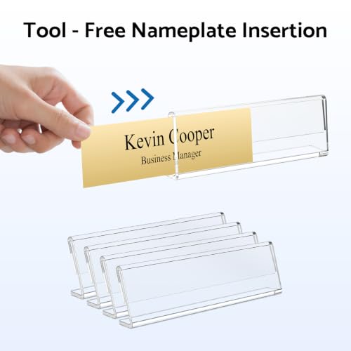 HlIMIEI Acrylic Name Plates for Desks, 10 Pack Clear Name Holders 2 x 8, Reusable Table Name Plaques Sign Holder Display Stand for Office, Meeting, Reception - style: L-shaped - 10pack