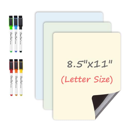 Magnetic Dry Erase Board - 8.5”x11” Dry Erase Whiteboard in 3 Colors - Reusable Blank Whiteboard for Fridge – 6 Dry Erase Markers Included - style: Whiteboard