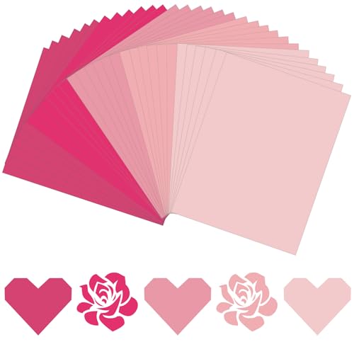 JULBEAR 30 Sheets Pink Cardstock Paper, 8.5x11" Valentine Day Cardstock Thick Paper for Kids Scrapbook School Office Printing Galentine's Day DIY Craft, Invitation Card Making 180gsm - style: Valentine's Day Galentine's Day Style