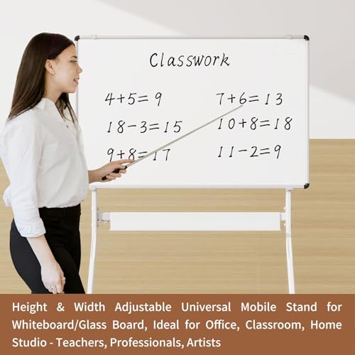 Glass White Board Stand, with Wheels, Height & Width Adjustable Universal Mobile Stand for Whiteboard/Glass Board, Ideal for Office, Classroom,Home Studio - Teachers, Professionals, Artists | , Height and Width Adjustable Universal White Board Holder Base