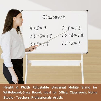 Glass White Board Stand, with Wheels, Height & Width Adjustable Universal Mobile Stand for Whiteboard/Glass Board, Ideal for Office, Classroom,Home Studio - Teachers, Professionals, Artists | , Height and Width Adjustable Universal White Board Holder Base