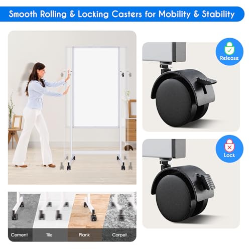 maxtek Rolling White Board, 48 x 24 Height Adjustable Whiteboard on Wheels, Large Magnetic Standing Mobile Easel Board, Double-Sided with Stand for Office, Home, and Classroom - style: 24X48 in Silver