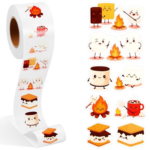 Qeeenar 1 Roll S'Mores Stickers Decal Reward Cute Office Supplies Incentives Animals Sticker Christmas Party Favor, 500 Pcs Each Roll - style: S'mores