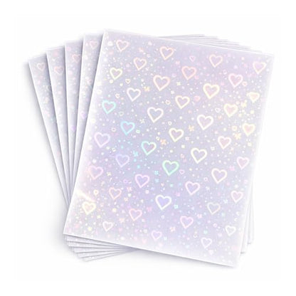 Bleidruck 25 Sheets 8.25x11.7 Inches Hearts Holographic Premium Cold Laminated Film Glitter Holographic Overlay Laminating Self Adhesive Film - style: Hearts