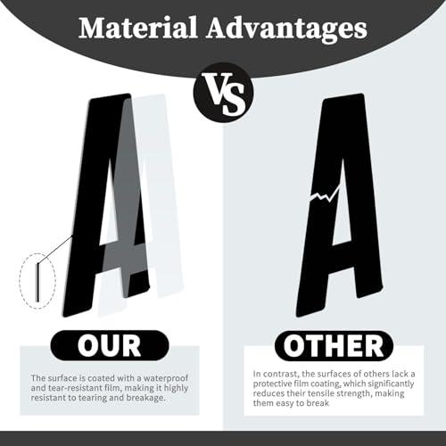 6 Inch Large Letters Stickers, 76 Pieces Self Adhesive Alphabet Sticker for Mailbox, Door, Truck and Outdoor, Waterproof Sticky Vinyl Letter Symbol Stickers,14 Sheets Black - color: Black