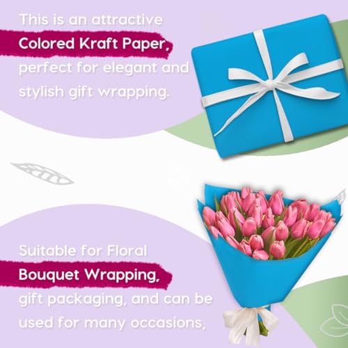 PerkHomy 17.8" x 1,440" (120') Lake Blue Kraft Paper Roll for Craft Bulletin Board Paper Art Table Covering Crafting Gift Wrapping Bouquet Packing Parcel 80GSM 55LB (Lake Blue, 17.8" x 120') - color: Lake Blue, size: 17.8" Width x 120' Length