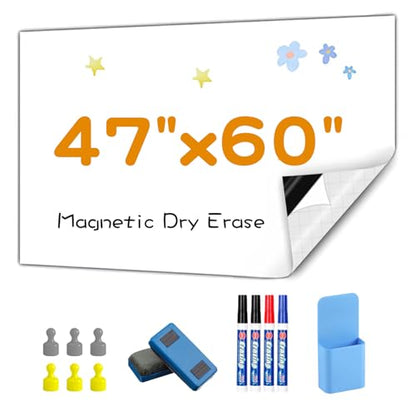 Magnetic Whiteboard Contact Paper, 47" x 60" Stick on Magnetic Dry Erase White Board Sticker for Wall, Easy to Write for Drawing, School, Office, Kitchen Fridge - size: 59"W x 47.2"H