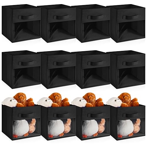 Marsui 12 Pcs Clear Cube Storage Bins Black Collapsible Kids Storage Bins Fabric Classroom Organizer with Window for Kid Playroom Room Daycare Nursery - color: Black