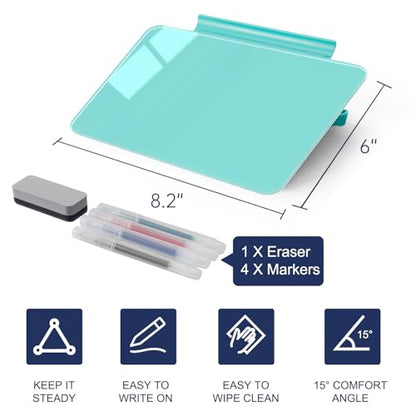 TSJ OFFICE Small Desktop Whiteboard - Glass Dry Erase Board 8 X 6 Inches Tabletop Easel Whiteboard with Stand, Desk Board Buddy for Artist, Teacher and Student - color: 8 X 6 Inches - Light Blue
