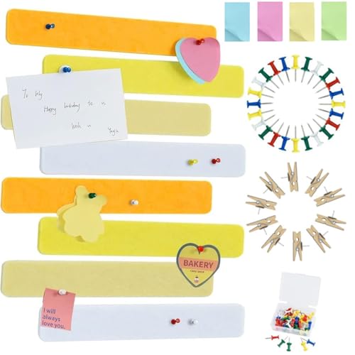 Vuzvuv 8 pcs Bulletin Board Bar Strips with 50 Pushpins，Self Adhesive Cork Board for Wall，Felt Pin Board for School，Office Decor(Yellow White) - color: Yellow White
