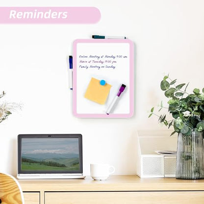 VUSIGN Small White Board Dry Erase, 8.5'' x 11'' Magnetic Dry Erase Board, Mini Whiteboard with Markers for Students, Fridge, Wall, Locker, Pink - color: F-pink