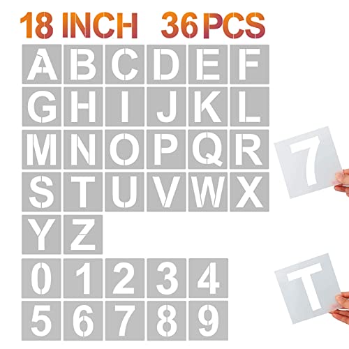 YEAJON 18 Inch Letter Stencils and Numbers, 36 Pcs Alphabet Art Craft Stencils, Reusable Plastic Templates for Wood, Wall, Fabric, Rock, Signage, DIY Art Projects (18 Inch) - size: 18 Inch