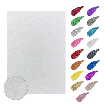 YZH Crafts Glitter Cardstock Paper, No-Shed Shimmer Glitter Papers, Cut Craft and DIY Projects Card stock, Sparkly Paper for Card Making, 8.27 x 11.69 Inch, A4 Size, 10 Sheets (White)