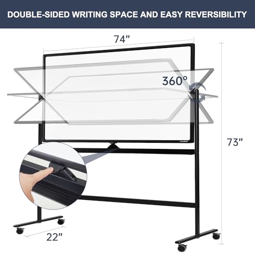 Dry Erase Whiteboard Easel on Wheels - TANKEE 70" x 36" Large Double Sided Mobile Whiteboard, Reversible Magnetic Rolling White Board for Home Office Classroom, Flip Chart Holders and Paper Pad - color: Black, size: 70"x36"