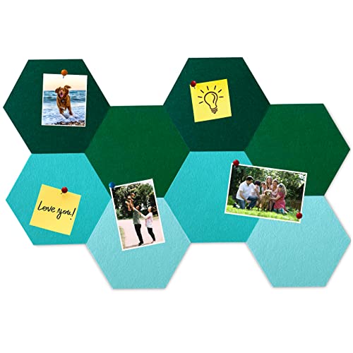 8Pcs Hexagon Felt Cork Board Tiles, Self Adhesive DIY Bulletin Board Pin Board for Office School Home Wall Decor Stickers Memos Photos Display (Gradual Green) - color: E- Gradual Green, size: Hexagon