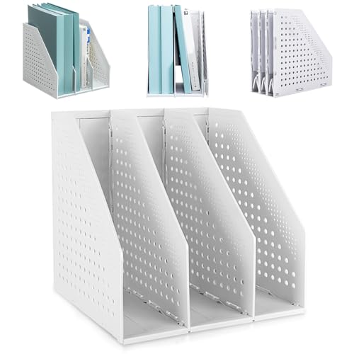 SAYEEC 1Pcs Collapsible Plastic Magazine File Holder Vertical Binder Storage Organizer for Desk Sturdy Upright Desktop Magazine Organizer Folder Rack for Office School Home (3 Compartments, Gray) - color: 1Pcs Gray (3 Compartments)