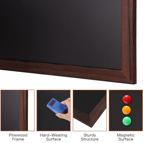 Comix Magnetic Chalkboard, 18 x 24 Inches Wooden-Framed Blackboard for Kids, Hanging Chalk Board for Home Kitchen Restaurant Menu - size: 24"W x 18"H