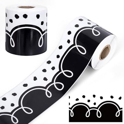FYSUIMU 65.6 Ft Squiggle Bulletin Board Border Black White Squiggles and Dots Die Cut Border Trim Stickers Roll for Back to School Home Classroom Boho Party Wall Decoration