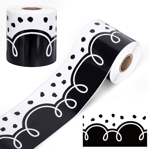 FYSUIMU 65.6 Ft Squiggle Bulletin Board Border Black White Squiggles and Dots Die Cut Border Trim Stickers Roll for Back to School Home Classroom Boho Party Wall Decoration