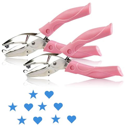2 Pack Handheld Hole Punch Set - Heart and Star Shape Single Hole Puncher, 1/4 Inch Craft Punch with Soft Grip & Storage for Scrapbooking, Card Making, Gift Wrapping (Pink, Multi-Shape Kit) - color: Star+Heart