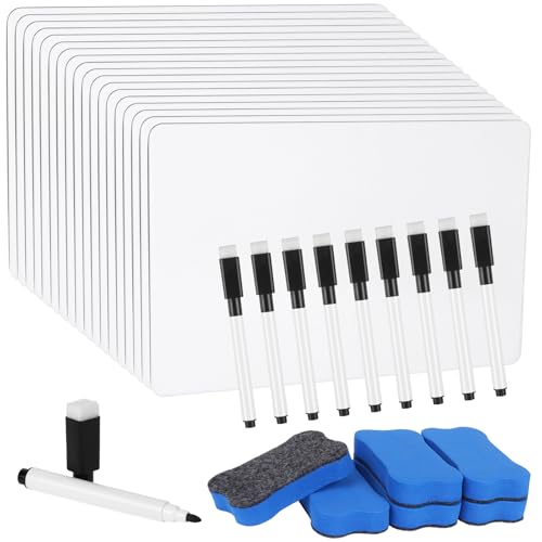 18 Pack Double Sided Dry Erase Boards 6 x 9 inch Double Sided White Boards with 18 Black Markers 6 Erasers Small White Dry Erase Boards for Students Teacher Classroom Supplies (Blank Whiteboard) - style: Blank Whiteboard