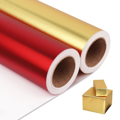 NESCCI Matte Metal Wrapping Paper, Solid Color Paper-2 Roll,17 Inches X 32.8 Feet Per Roll,Gift Wrapping Paper,Perfect for Wedding,Valentine's Day, Birthday,Baby Shower - color: Matte (Red & Gold)