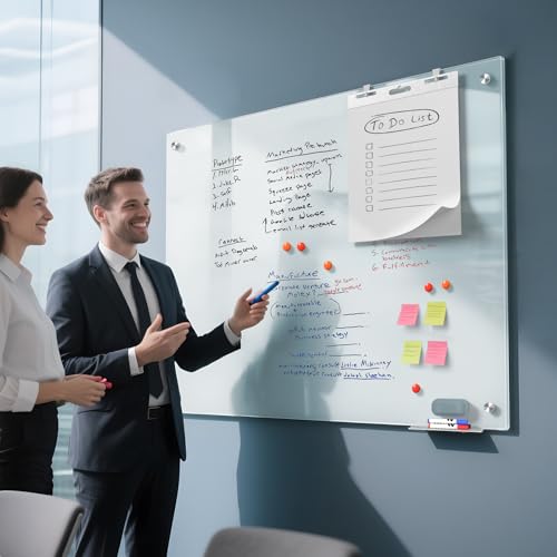 MaxGear Glass Whiteboard Tempered Magnetic Dry Erase Board 48x36 Inch | Magnetic Steel,Frameless Design,Smooth Writing,Ghost Free,Wall Mounted,Accessory Kits,Office Classroom Conference Room Use - color: White, size: 48"W x 36"H