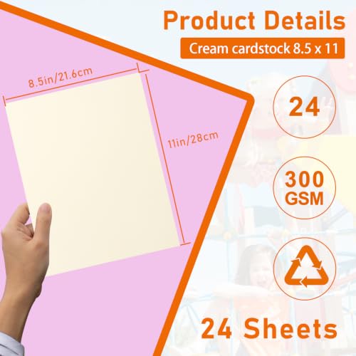 Guakicae 24 Sheets Cream Cardstock 8.5 x 11 Craft Paper, 300gsm/110lb Heavyweight Paper Card Stock for Cards Making, Invitations, Business Cards, Birthday - color: Cream, size: 8.5x11-24pcs