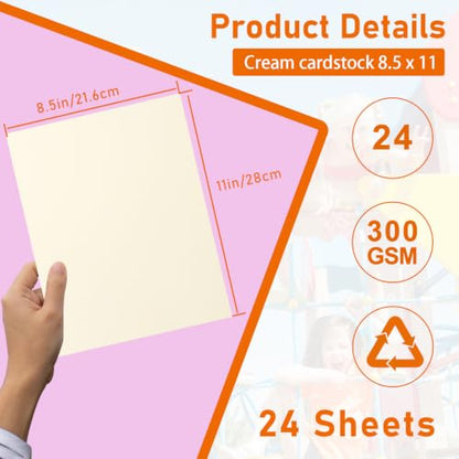 Guakicae 24 Sheets Cream Cardstock 8.5 x 11 Craft Paper, 300gsm/110lb Heavyweight Paper Card Stock for Cards Making, Invitations, Business Cards, Birthday - color: Cream, size: 8.5x11-24pcs