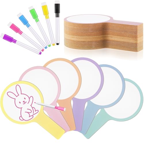 Henoyso 48 Pcs Dry Erase Answer Paddle with Markers Handheld Double Sided Paddles Colorful Flip Answer Dry Erase Paddles White Boards for Students Kids Score Boards Teacher(Round Simple) - style: Round Simple