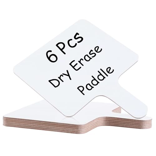 6 Pcs Dry Erase Answer Paddle 7 x 9 Inch Handheld Wooden White Board Double Sided Dry Erase Small Whiteboards for Students Classroom Games Party Auction Paddles for Bidding Meeting Voting(6)