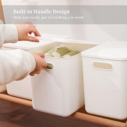 Yishyfier Plastic Storage Baskets Bins Boxes With Lids,Organizing Container White Storage Organizer Bins For Shelves Drawers Desktop Playroom Classroom Office,4-Pack - size: 4L