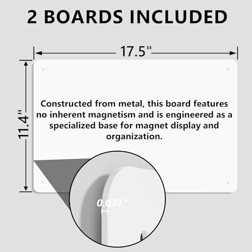 2 Pack Magnetic Board for Wall, 17.5" x 11.4" Magnet Bulletin Memo Board, Metal Sheets to Display Magnetic Letter Number Souvenir, Notes, Poetry, Photos, White - color: White